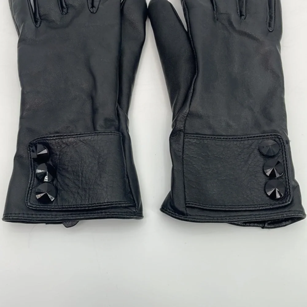 UEC Guess black leather gloves size small rhinestone detail